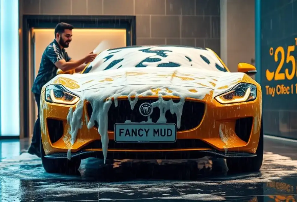 A silver-blue luxury car undergoing expert detailing and ceramic coating at Fancy Mud Car Wash Lidcombe, Sydney, showcasing premium auto detailing, car care, and ceramic coating services in Sydney.